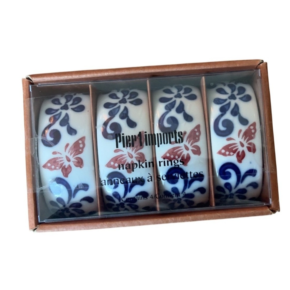Pier 1 Red White & Blue Butterfly Napkin Rings - NEW IN BOX